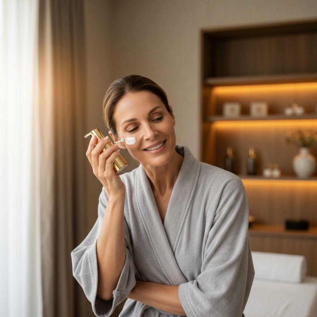 Donna che applica crema viso